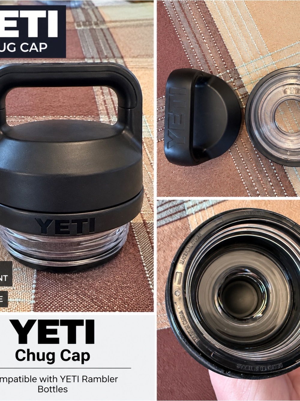 Yeti Chug Cap in Black and Clear Plastic. New